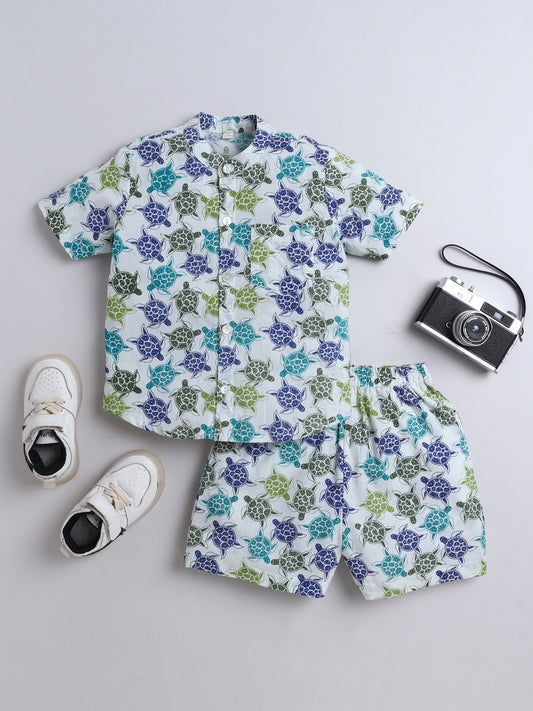 The Magic Wand Half Sleeves Tortoise Printed Shirt & Shorts Set- MultiColor