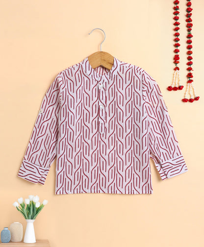 The Magic Wand Cotton All over Printed Full Sleeves Short Kurta-Wine