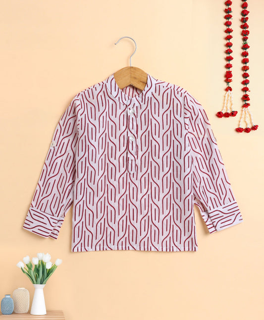 The Magic Wand Cotton All over Printed Full Sleeves Short Kurta-Wine