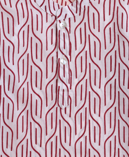 The Magic Wand Cotton All over Printed Full Sleeves Short Kurta-Wine
