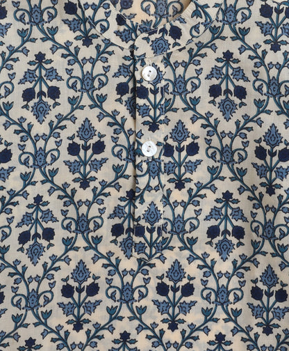 The Magic Wand Cotton Floral Printed Short Kurta - Blue