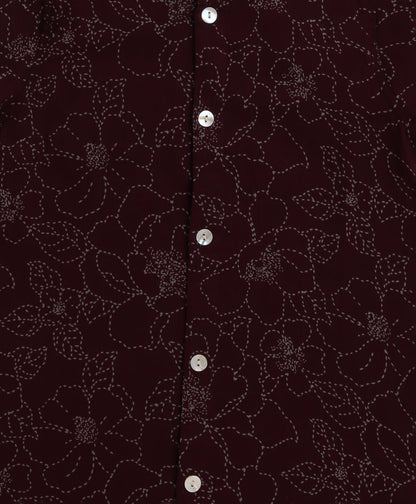 The Magic Wand Cotton Woven Full Sleeves Floral Printed Kurta and Pyjama Set- Wine