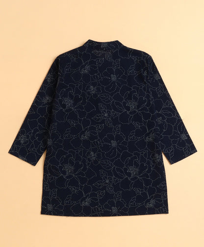 The Magic Wand Cotton Woven Full Sleeves Floral Printed Kurta and Pyjama Set- Blue