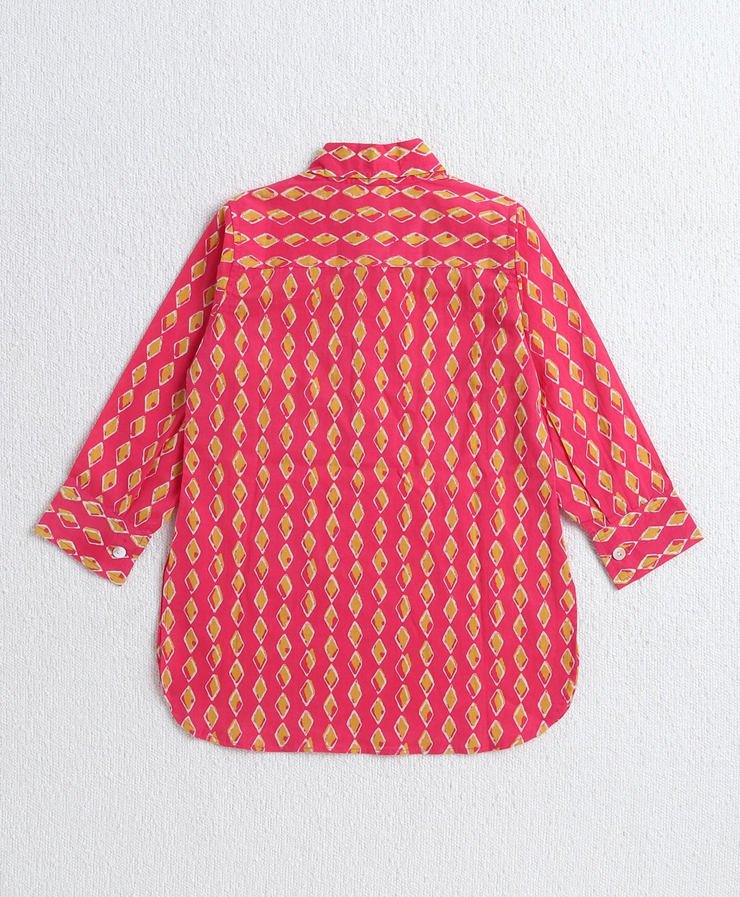 The-Magic-Wand-Cotton-Woven-Full-Sleeves-Ikat-Printed-Kurta-and-Pyjama-Set---Orange-
