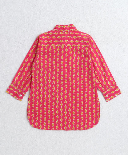 The-Magic-Wand-Cotton-Woven-Full-Sleeves-Ikat-Printed-Kurta-and-Pyjama-Set---Orange-