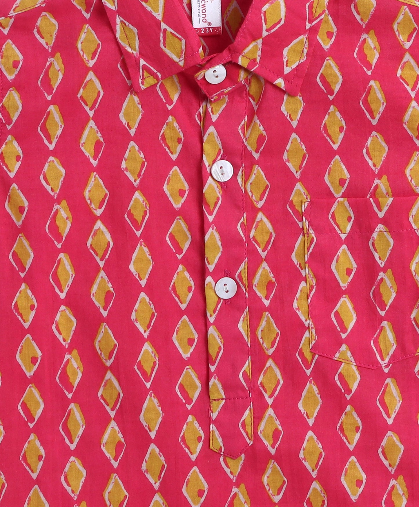 The-Magic-Wand-Cotton-Woven-Full-Sleeves-Ikat-Printed-Kurta-and-Pyjama-Set---Orange-