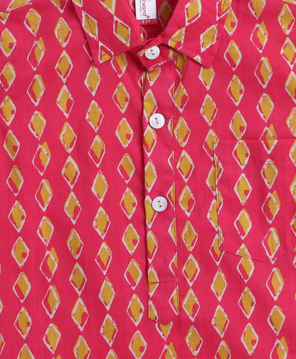 The-Magic-Wand-Cotton-Woven-Full-Sleeves-Ikat-Printed-Kurta-and-Pyjama-Set---Orange-