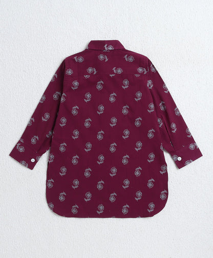 The-Magic-Wand-Cotton-Woven-Full-Sleeves-Floral-Printed-Kurta-and-Pyjama-Set---Wine