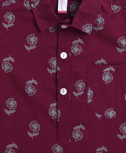 The-Magic-Wand-Cotton-Woven-Full-Sleeves-Floral-Printed-Kurta-and-Pyjama-Set---Wine