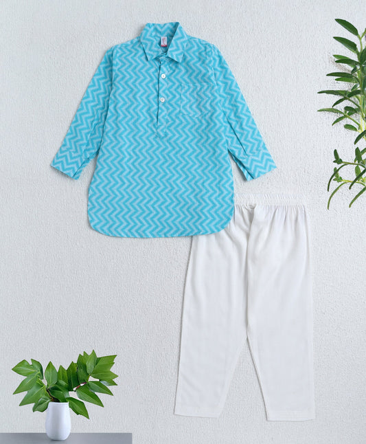 The-Magic-Wand-Cotton-Woven-Full-Sleeves-Zig-Zag-Printed-Kurta-and-Pyjama-Set--Blue