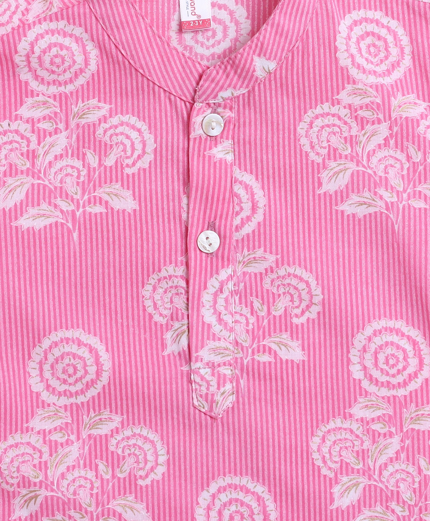 Cotton Woven Full Sleeves Floral Printed Kurta and Pyjama Set - Pink