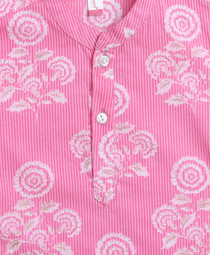 Cotton Woven Full Sleeves Floral Printed Kurta and Pyjama Set - Pink