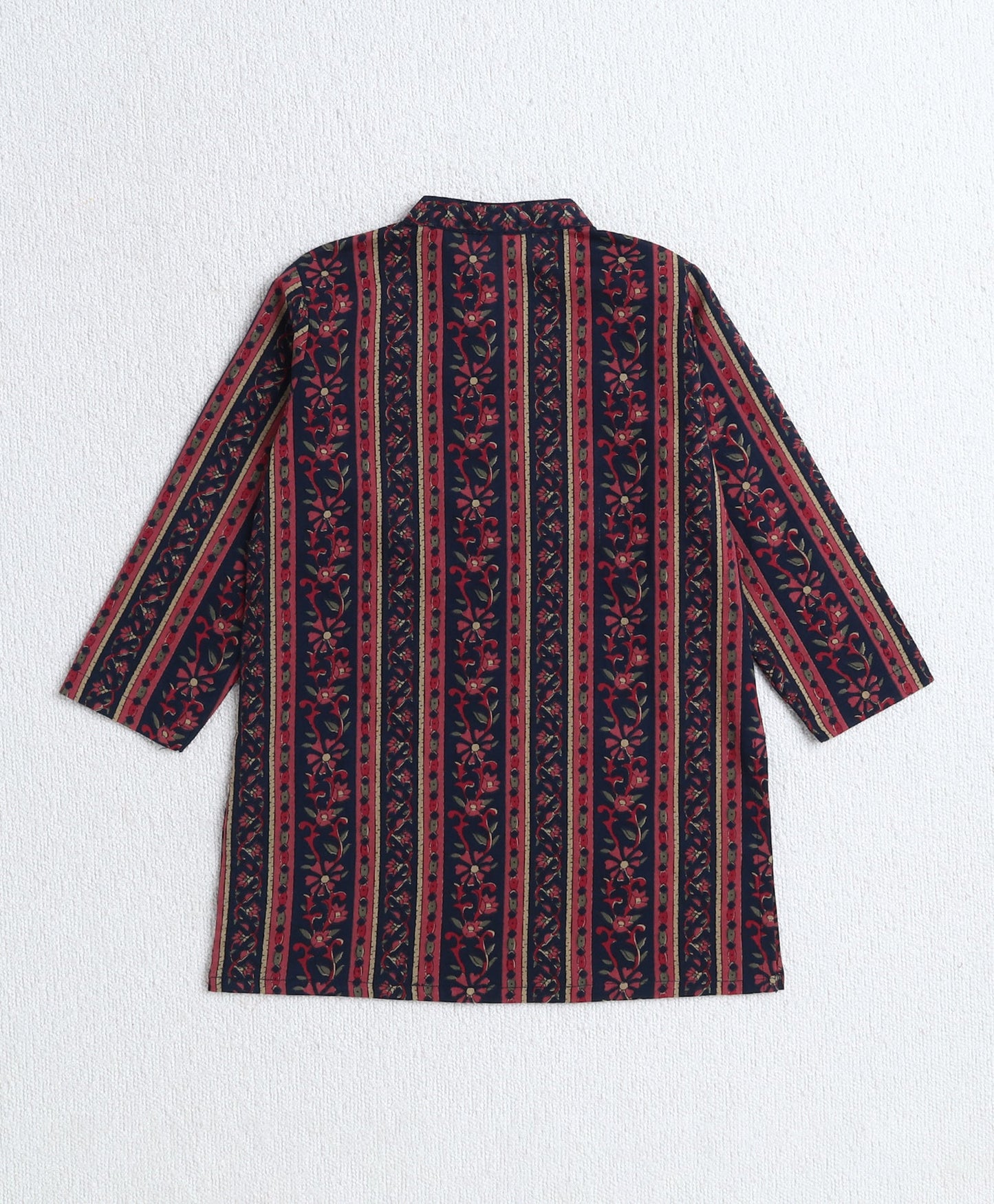 Cotton Woven Full Sleeves All Over Printed Kurta and Pyjama Set With Jacket- Navy Blue