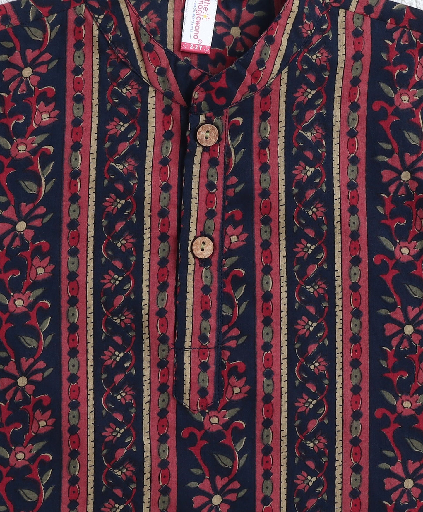 Cotton Woven Full Sleeves All Over Printed Kurta and Pyjama Set With Jacket- Navy Blue