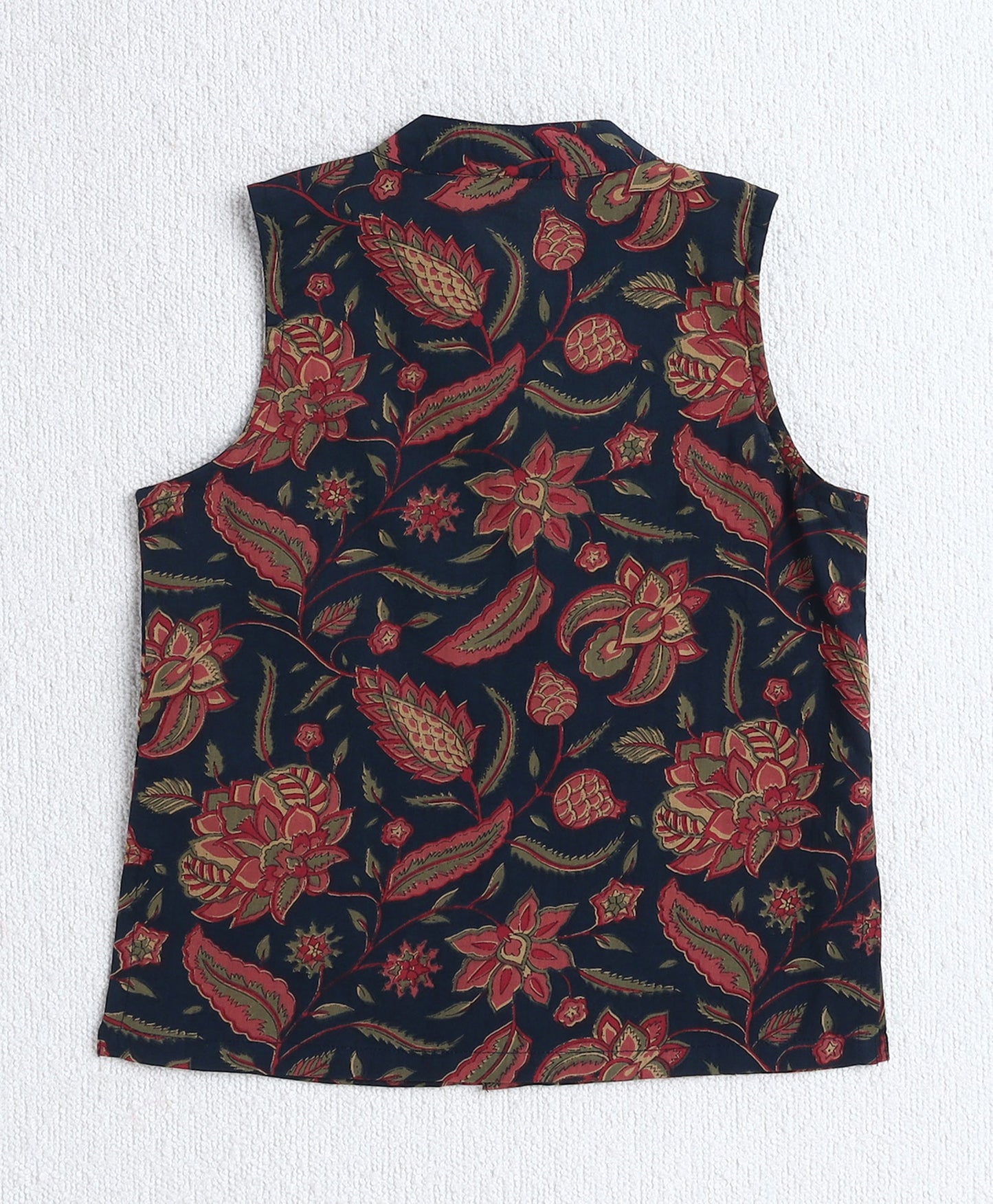 Cotton Woven Full Sleeves All Over Printed Kurta and Pyjama Set With Jacket- Navy Blue