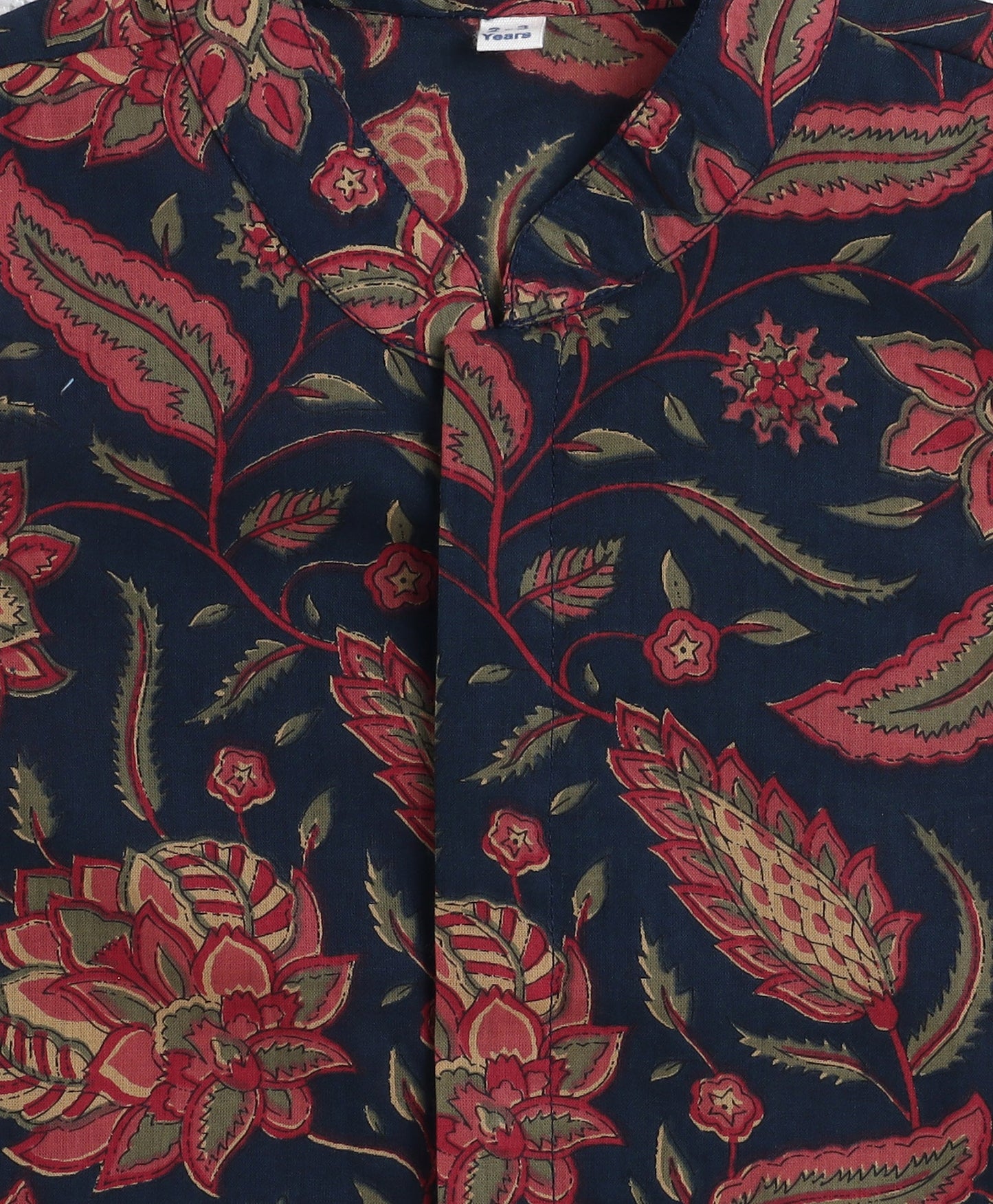 Cotton Woven Full Sleeves All Over Printed Kurta and Pyjama Set With Jacket- Navy Blue