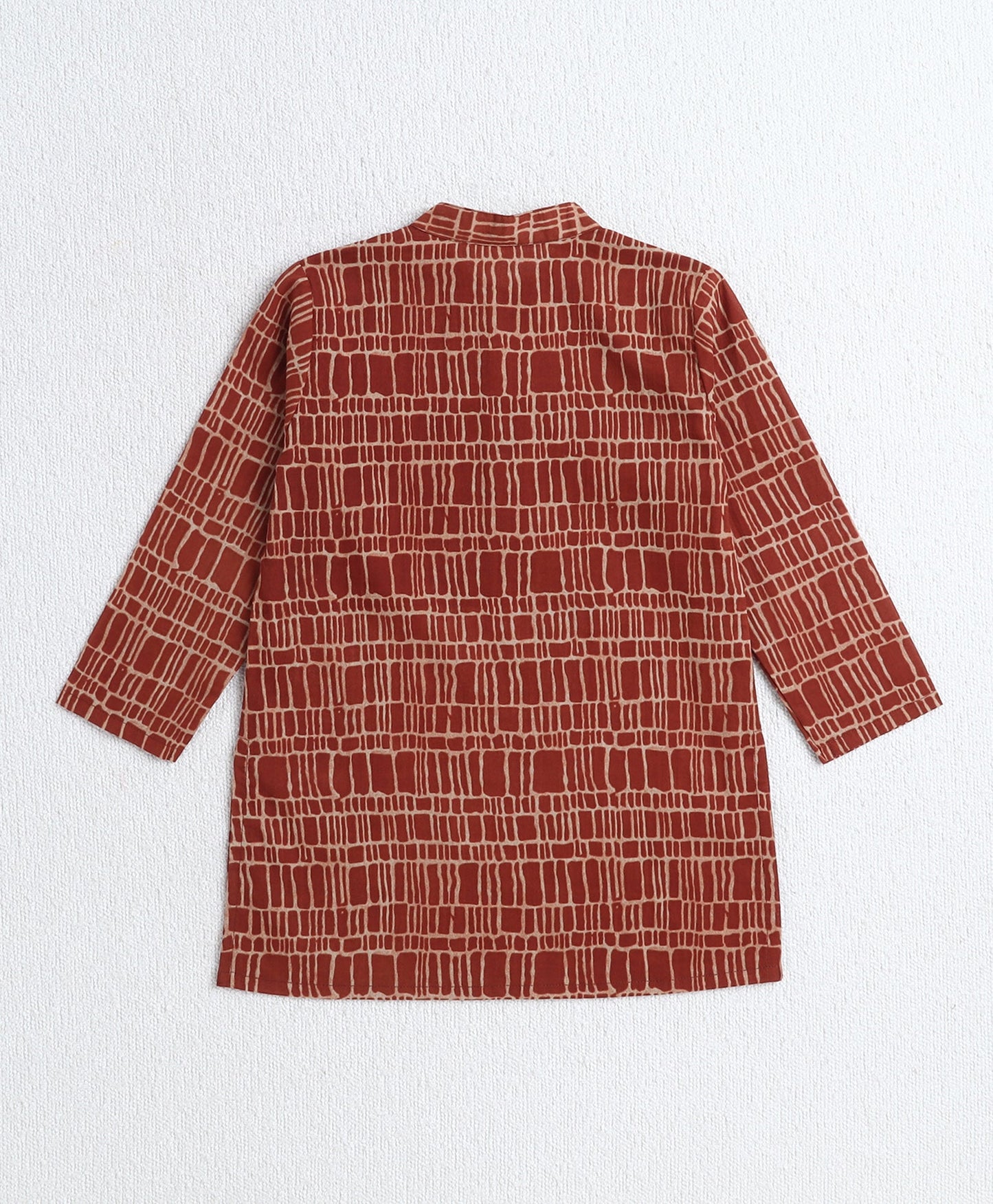 Cotton Woven Full Sleeves AII Over Printed Kurta and Pyjama Set with Jacket- Rust