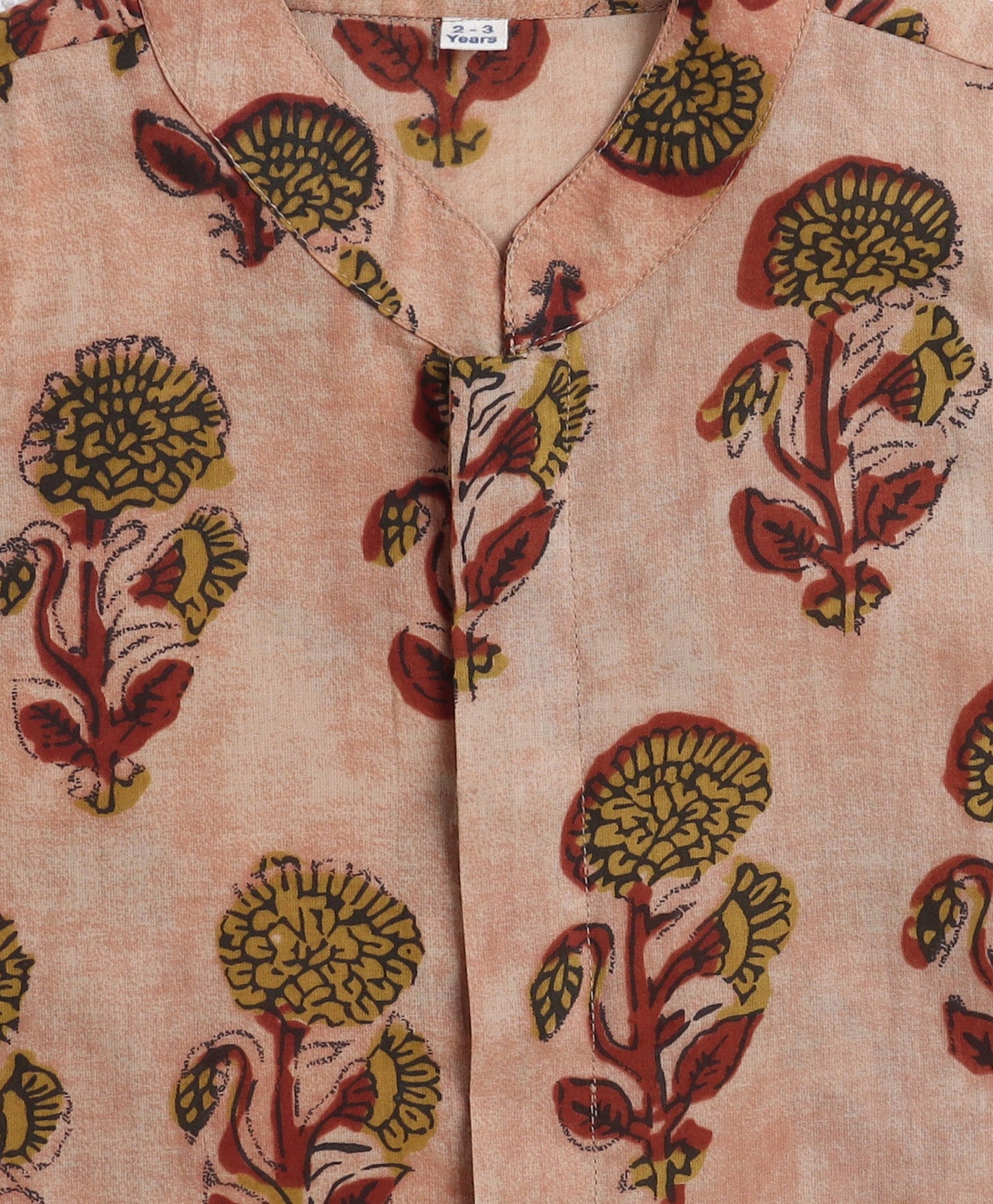 Cotton Woven Full Sleeves AII Over Printed Kurta and Pyjama Set with Jacket- Rust