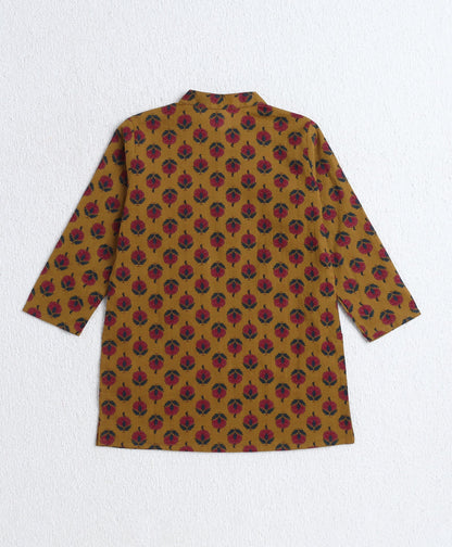 Cotton Woven Full Sleeves AII Over Printed Kurta and Pyjama Set with Jacket- Yellow