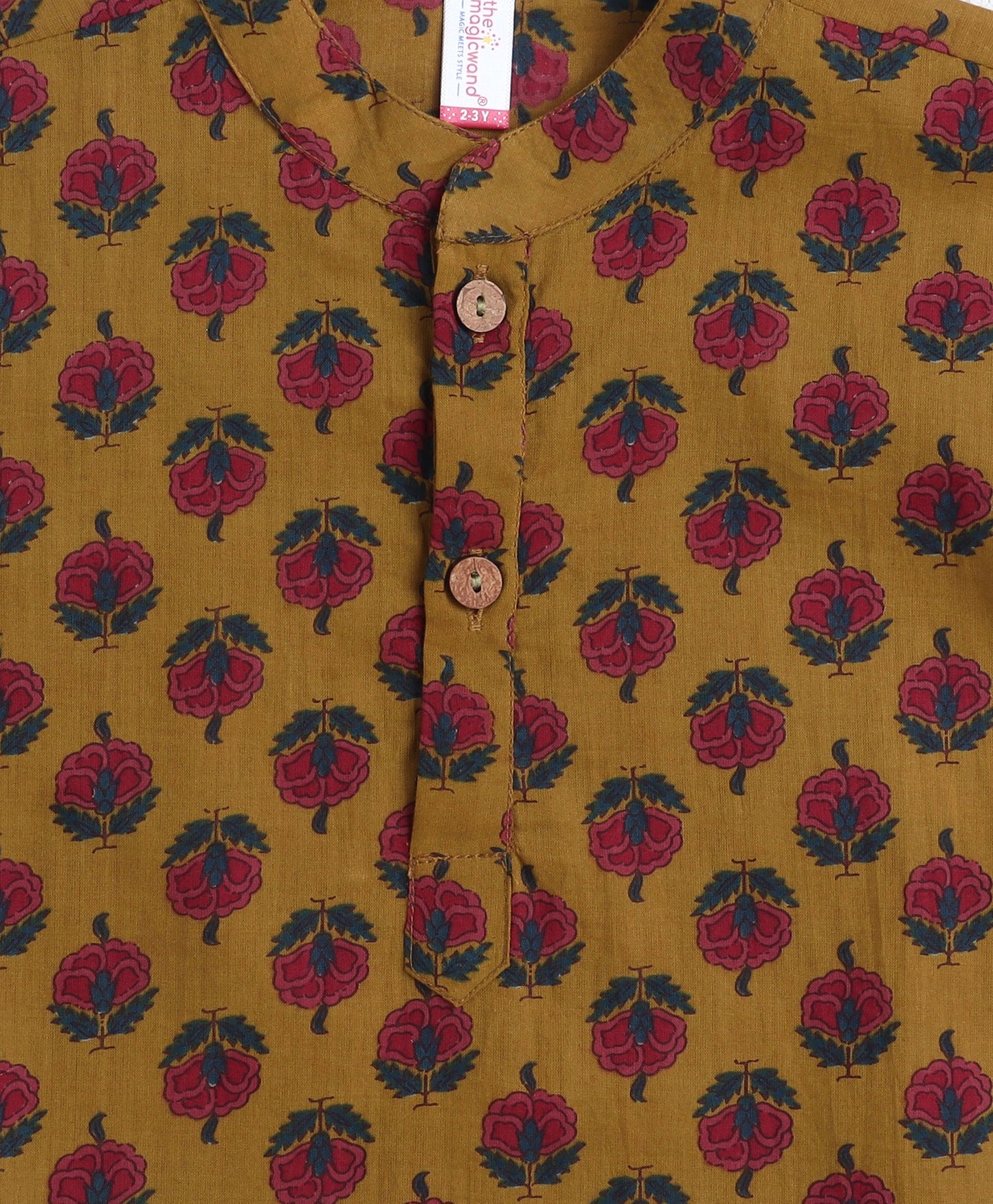 Cotton Woven Full Sleeves AII Over Printed Kurta and Pyjama Set with Jacket- Yellow