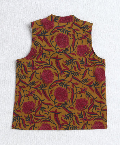 Cotton Woven Full Sleeves AII Over Printed Kurta and Pyjama Set with Jacket- Yellow