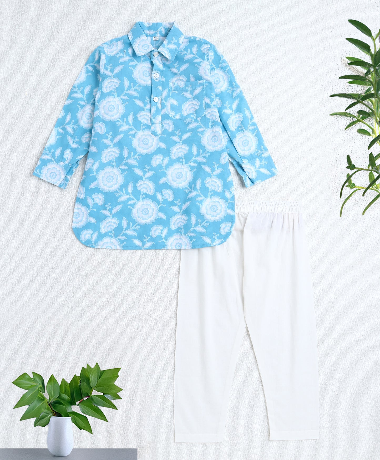 The Magic Wand Cotton Woven Full Sleeves AII Over Printed Kurta and Pathani Set- Blue