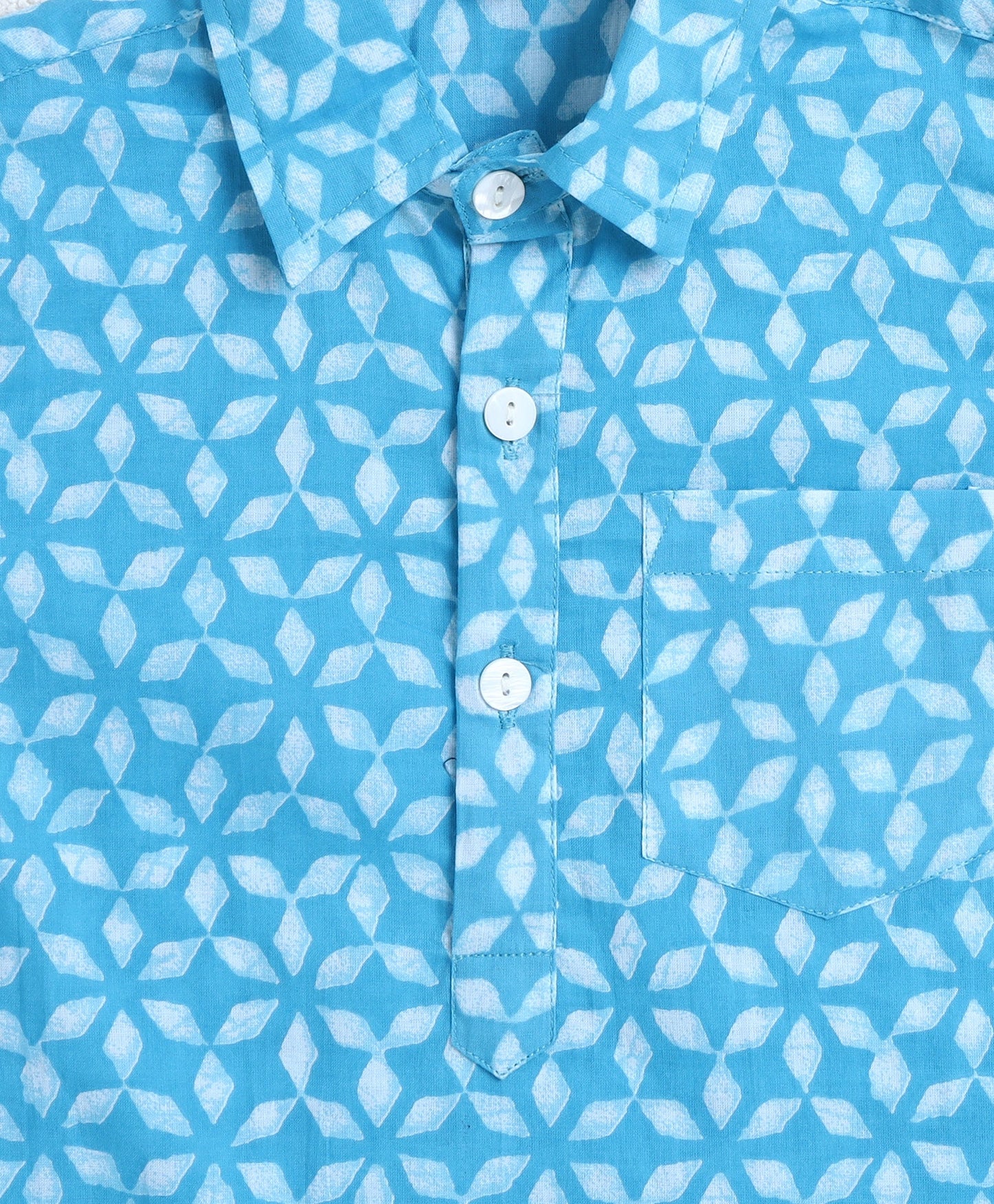 The Magic Wand Cotton Woven Full Sleeves AII Over Printed Kurta and Pathani Set- Blue