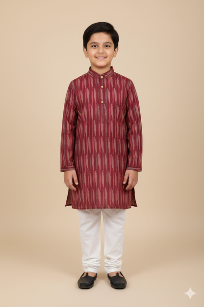 The Magic Wand Cotton Woven Full Sleeves AII Over Printed Kurta and Pathani Set- Maroon