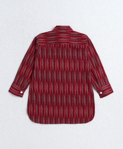 The Magic Wand Cotton Woven Full Sleeves AII Over Printed Kurta and Pathani Set- Maroon