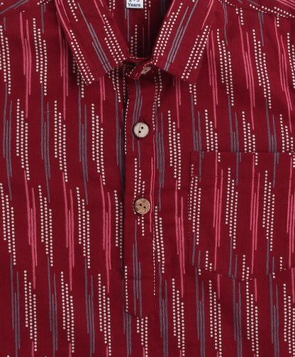 Cotton Woven Full Sleeves AII Over Printed Kurta and Pathani Set- Maroon