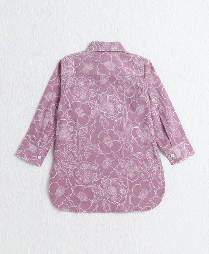 The Magic Wand Cotton Woven Full Sleeves Floral Prinetd Kurta with Pyjama Set- Pink