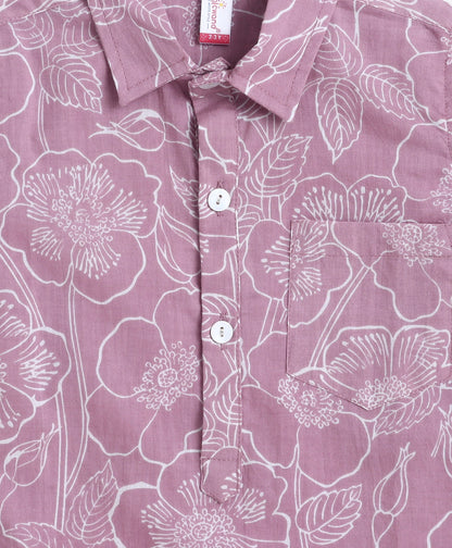 The Magic Wand Cotton Woven Full Sleeves Floral Prinetd Kurta with Pyjama Set- Pink