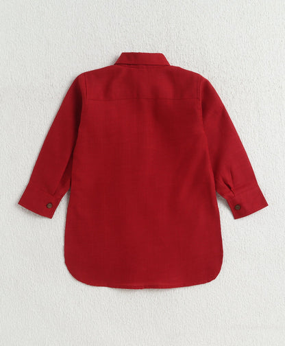 The Magic Wand Cotton Woven Full Sleeves Solid Pathani Kurta And Pyjama Set  - Red