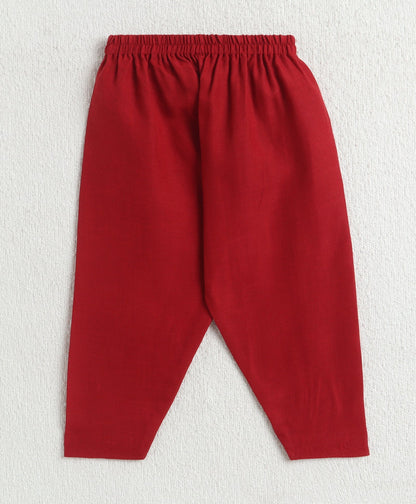 The Magic Wand Cotton Woven Full Sleeves Solid Pathani Kurta And Pyjama Set  - Red