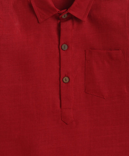 The Magic Wand Cotton Woven Full Sleeves Solid Pathani Kurta And Pyjama Set  - Red