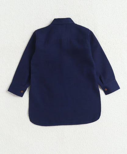 The Magic Wand Cotton Woven Full Sleeves Solid Pathani Kurta And Pyjama Set  - Navy Blue