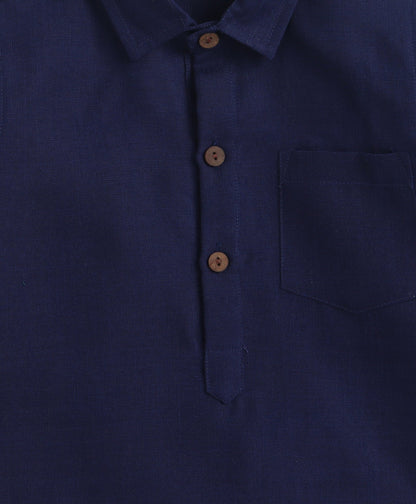 The Magic Wand Cotton Woven Full Sleeves Solid Pathani Kurta And Pyjama Set  - Navy Blue
