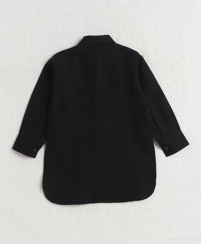The Magic Wand Cotton Woven Full Sleeves Solid Pathani Kurta And Pyjama Set  - Black