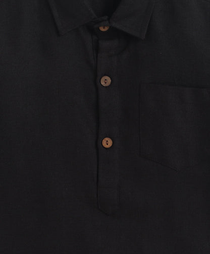The Magic Wand Cotton Woven Full Sleeves Solid Pathani Kurta And Pyjama Set  - Black