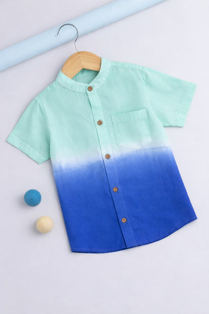 The Magic Wand Woven Half Sleeves Tie & Dye Shirt - Blue