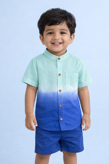 The Magic Wand Woven Half Sleeves Tie & Dye Shirt - Blue