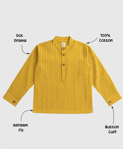The Magic Wand Cotton Woven Full Sleeves Dotted Stripes Printed Short Kurta - Mustard