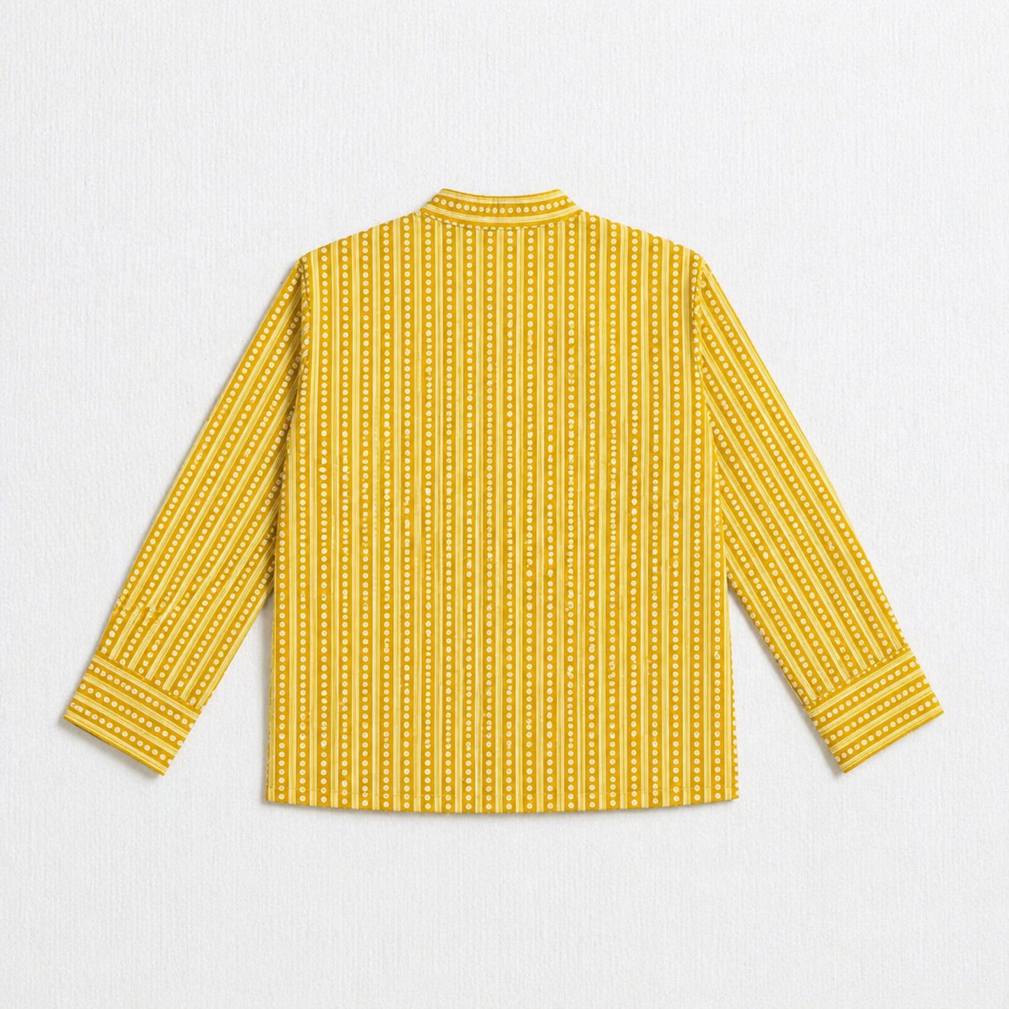 The Magic Wand Cotton Woven Full Sleeves Dotted Stripes Printed Short Kurta - Mustard