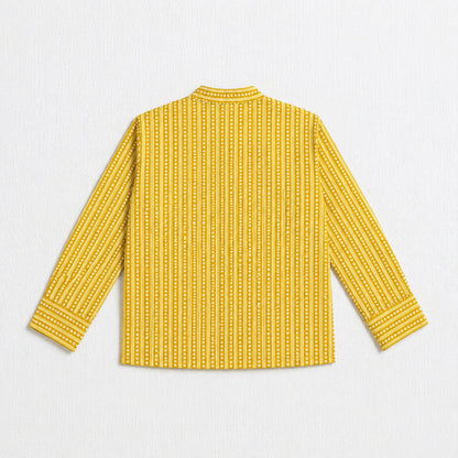The Magic Wand Cotton Woven Full Sleeves Dotted Stripes Printed Short Kurta - Mustard