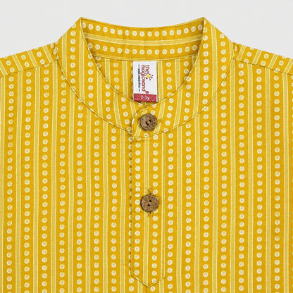 The Magic Wand Cotton Woven Full Sleeves Dotted Stripes Printed Short Kurta - Mustard