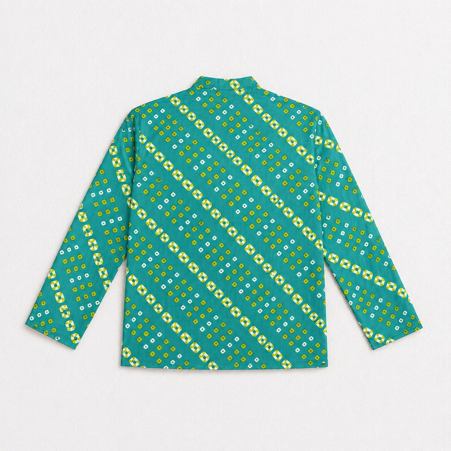 The Magic Wand Cotton Woven Full Sleeves Geometric Printed Short Kurta - Turquoise