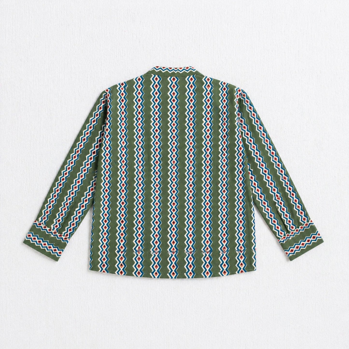 The Magic Wand Cotton Woven Full Sleeves Zig Zag Printed Short Kurta - Olive Green