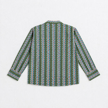 The Magic Wand Cotton Woven Full Sleeves Zig Zag Printed Short Kurta - Olive Green