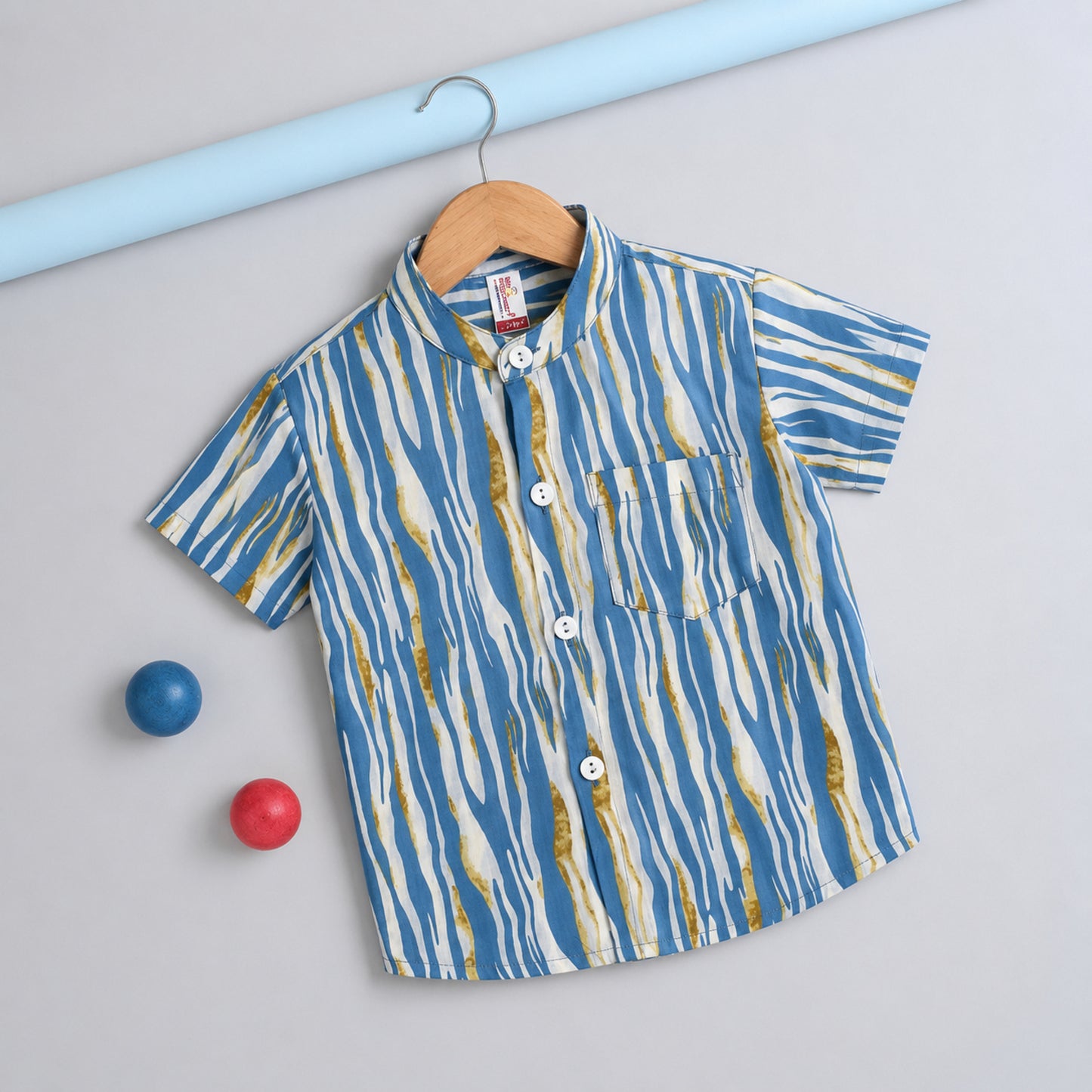 The Magic Wand Cotton Woven Half Sleeves Abstract Stripe Printed Shirt - Blue