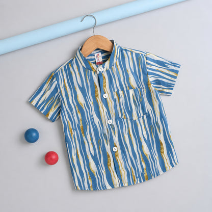 The Magic Wand Cotton Woven Half Sleeves Abstract Stripe Printed Shirt - Blue